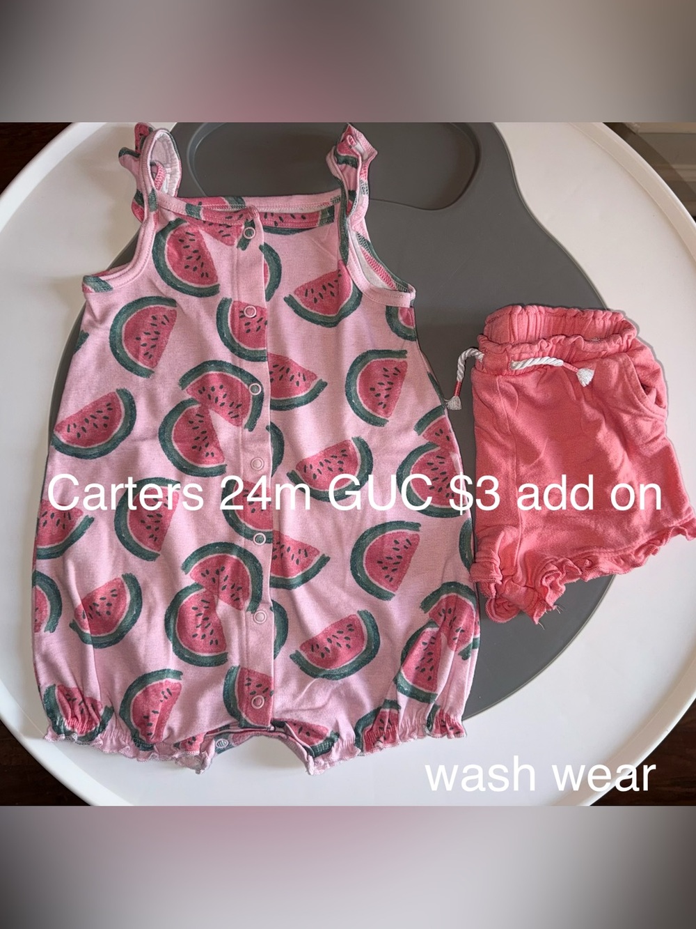 Carter's, Garanimals Pink Watermelon Print Romper with Coral Shorts